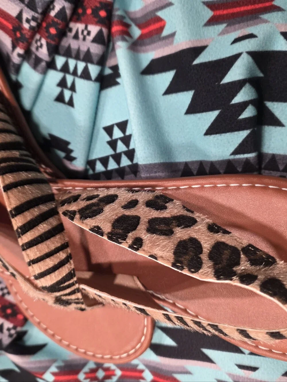 Zebra And Leopard Print Strappy Sandals - Neutral Tan & Black - Picture 4 of 4